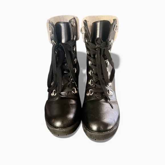 Dolls Kill Black Leather Boots with Cream Lining - Picture 2 of 4